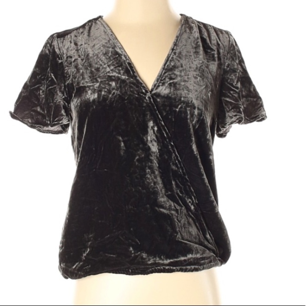 Splendid Black Velvet Wrap Top XS NWT Short Sleeve Surplice Holiday Party Chic